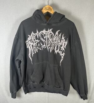 KREW THE STRAYE Hoodie Sweatshirt Mens Size Large Dark Gray 100% thick cotton